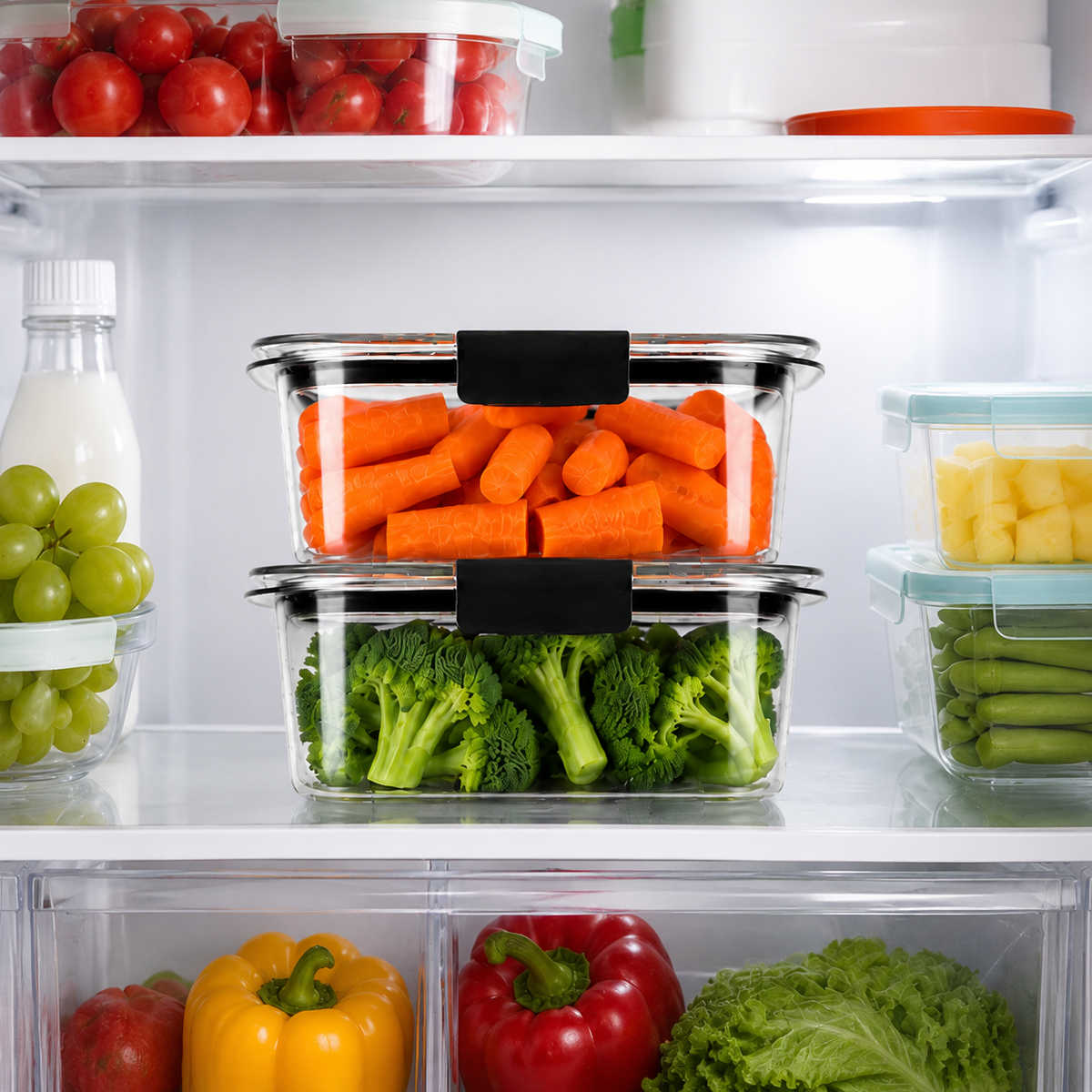 Arossim - Airtight Food Storage Container with Locking Lid – Stackable Kitchen Organizer, Available in 2, 4, 6 & 8 Compartments
