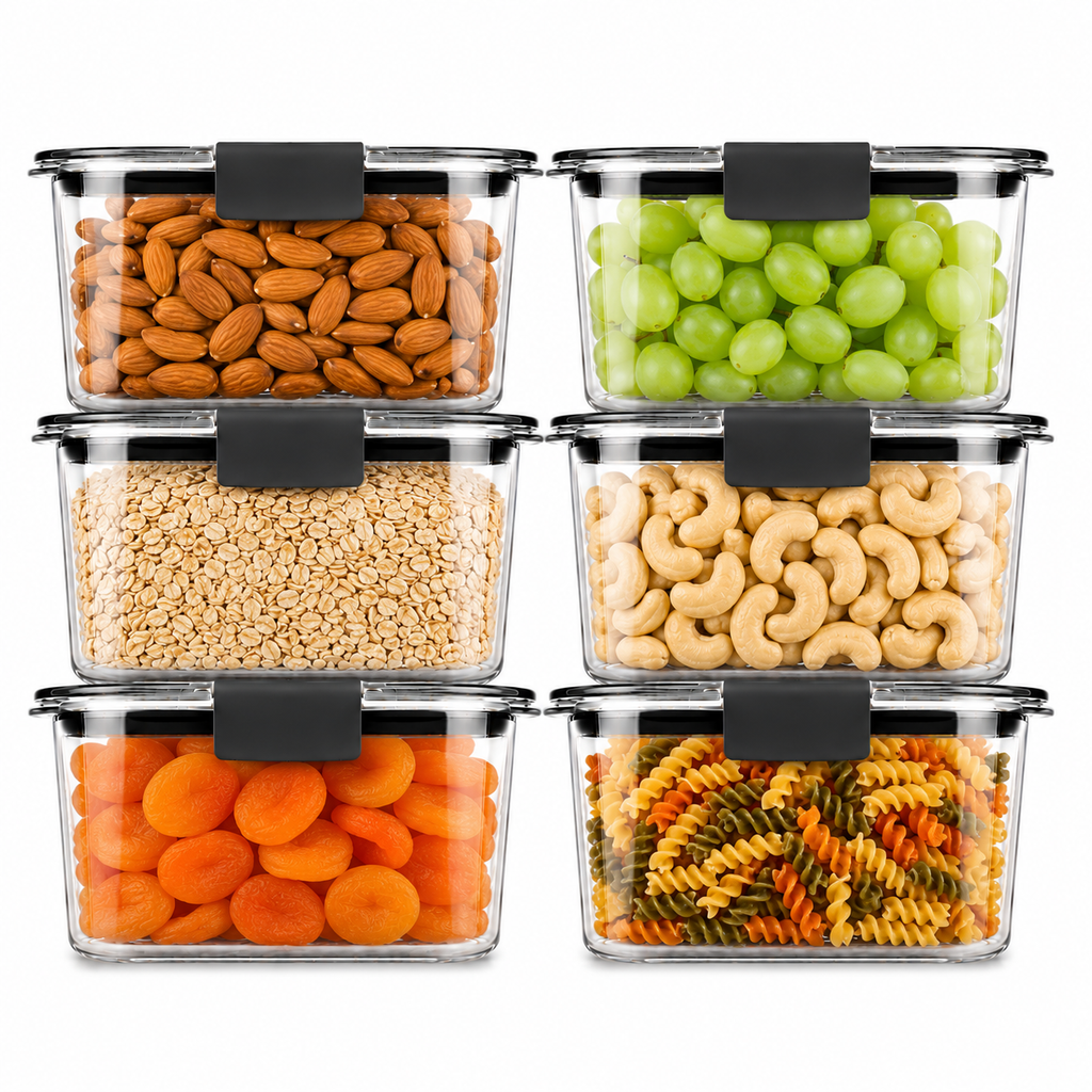 Arossim - Airtight Food Storage Container with Locking Lid – Stackable Kitchen Organizer, Available in 2, 4, 6 & 8 Compartments
