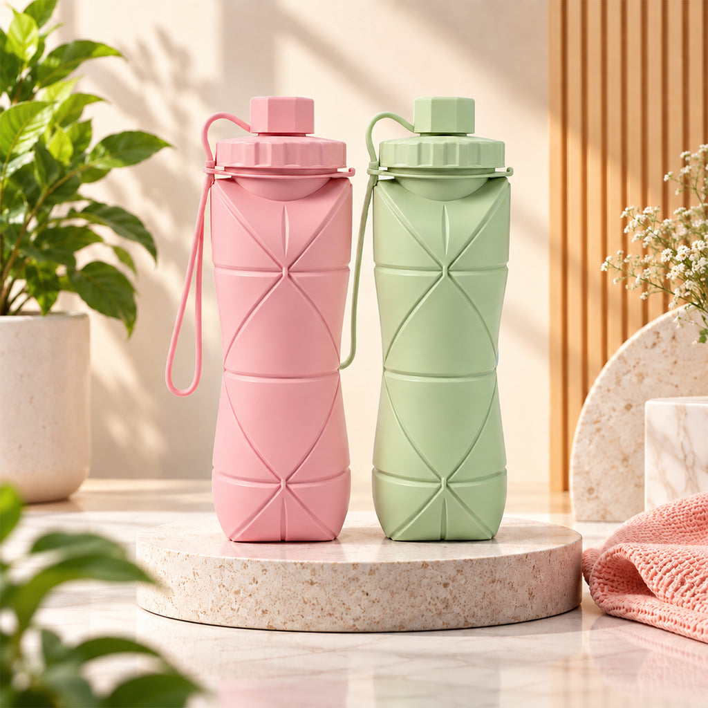 AROSSIM Foldable Silicone Water Bottle – 600ml Collapsible & Leak-Proof Reusable Bottle for Travel, Gym, Cycling, Hiking & Camping