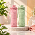 AROSSIM Foldable Silicone Water Bottle – 600ml Collapsible & Leak-Proof Reusable Bottle for Travel, Gym, Cycling, Hiking & Camping