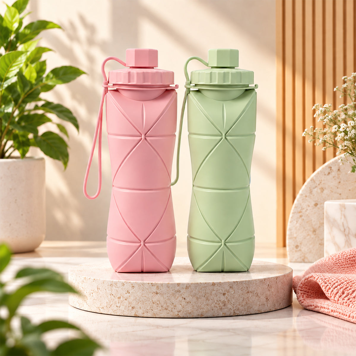 AROSSIM Foldable Silicone Water Bottle – 600ml Collapsible & Leak-Proof Reusable Bottle for Travel, Gym, Cycling, Hiking & Camping