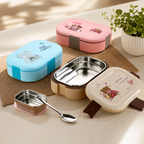 Cute Cartoon Stainless Steel Tiffin for Kids – 2-Compartment Lunch Box for School & Daily Meals