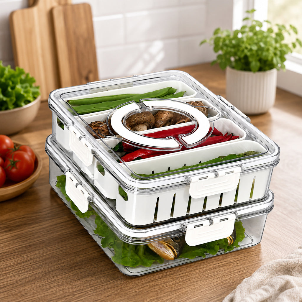 4-Compartment Fresh Food Storage Container – Airtight Kitchen & Refrigerator Organizer