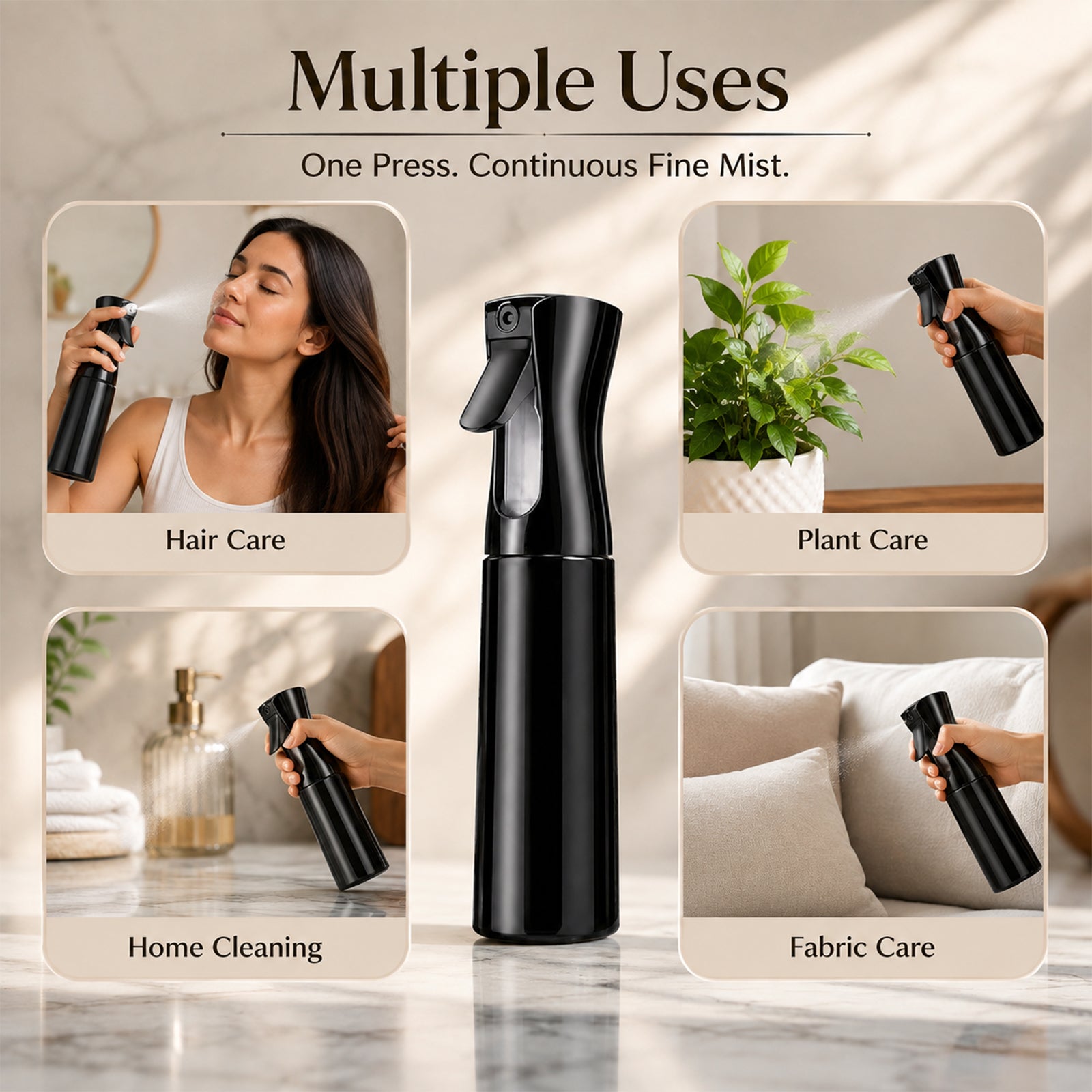 Continuous Fine Mist Spray Bottle – Multi-Purpose Ergonomic Mister for Hair, Plants & Home