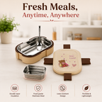 Cute Cartoon Stainless Steel Tiffin for Kids – 2-Compartment Lunch Box for School & Daily Meals
