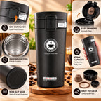 Arossim Stainless Steel Coffee Travel Mug 380ml | Leakproof Thermal Tumbler with Push Button Lid