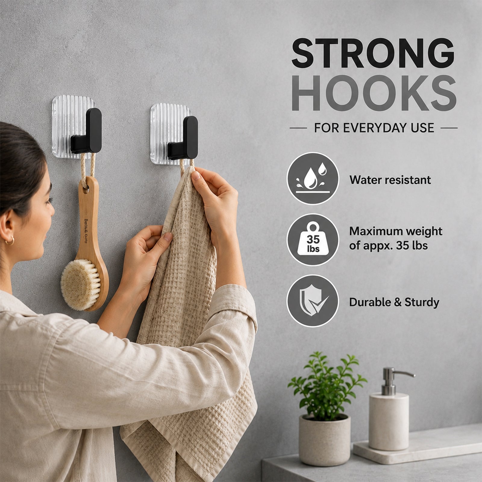 Self-Adhesive Wall Hooks Set of 4 – Strong Sticky Hooks for Bathroom, Kitchen, Bedroom & Home Organization