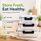 Airtight Food Storage Containers Set of 3 | Leak-Proof Kitchen Containers with Snap-Lock Clips & Silicone Seal | 300ml, 800ml & 1200ml