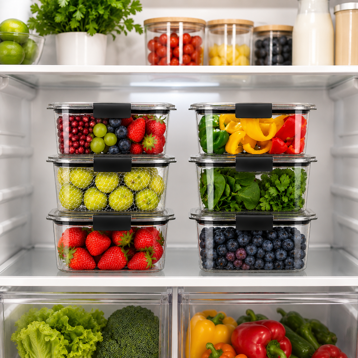 Arossim - Airtight Food Storage Container with Locking Lid – Stackable Kitchen Organizer, Available in 2, 4, 6 & 8 Compartments