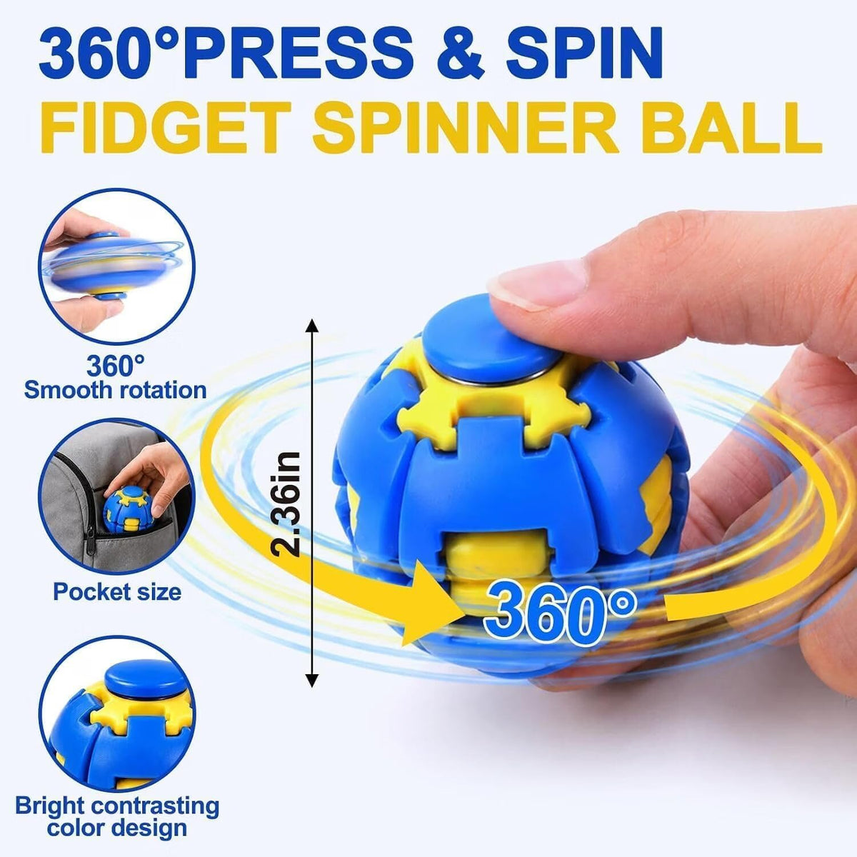 Arossim 360° Rotating Fidget Ball – Sensory Stress Relief Toy for Kids & Adults ( Multicolor )