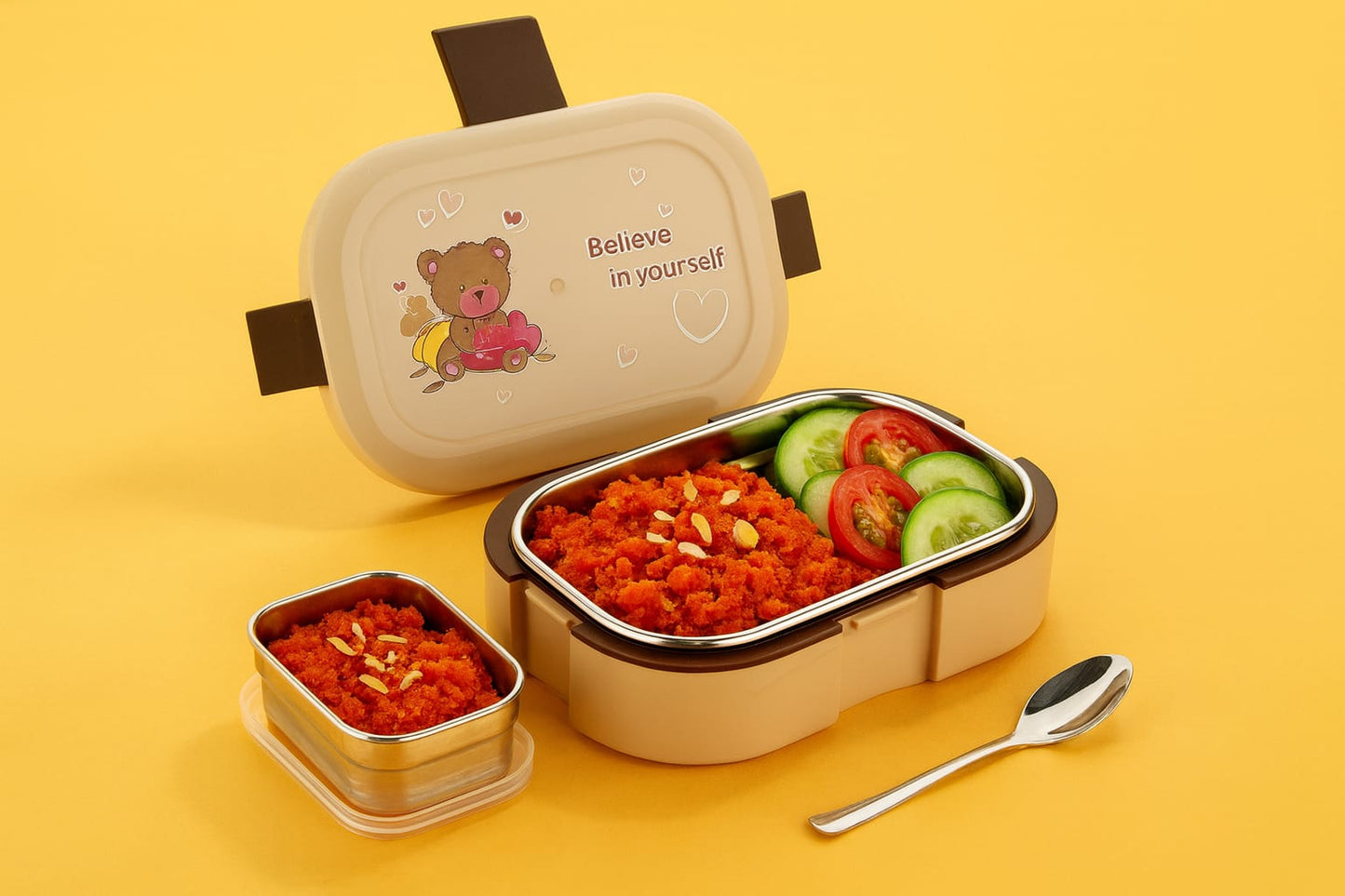 AROSSIM Brunch Stainless Steel Lunch Box with Steel Container & Spoon