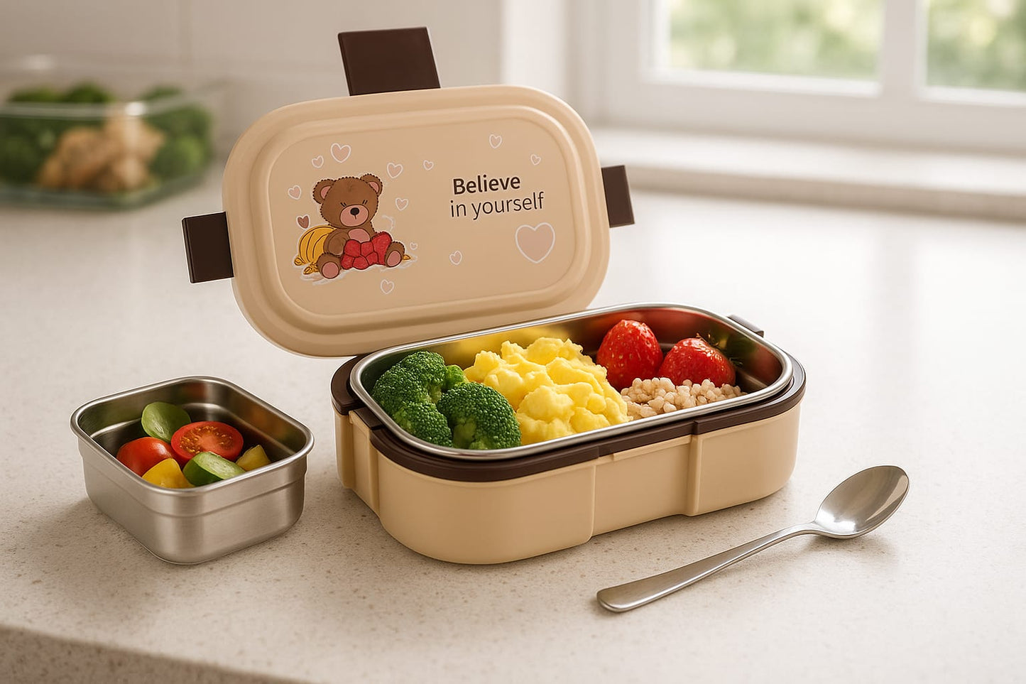 AROSSIM Brunch Stainless Steel Lunch Box with Steel Container & Spoon