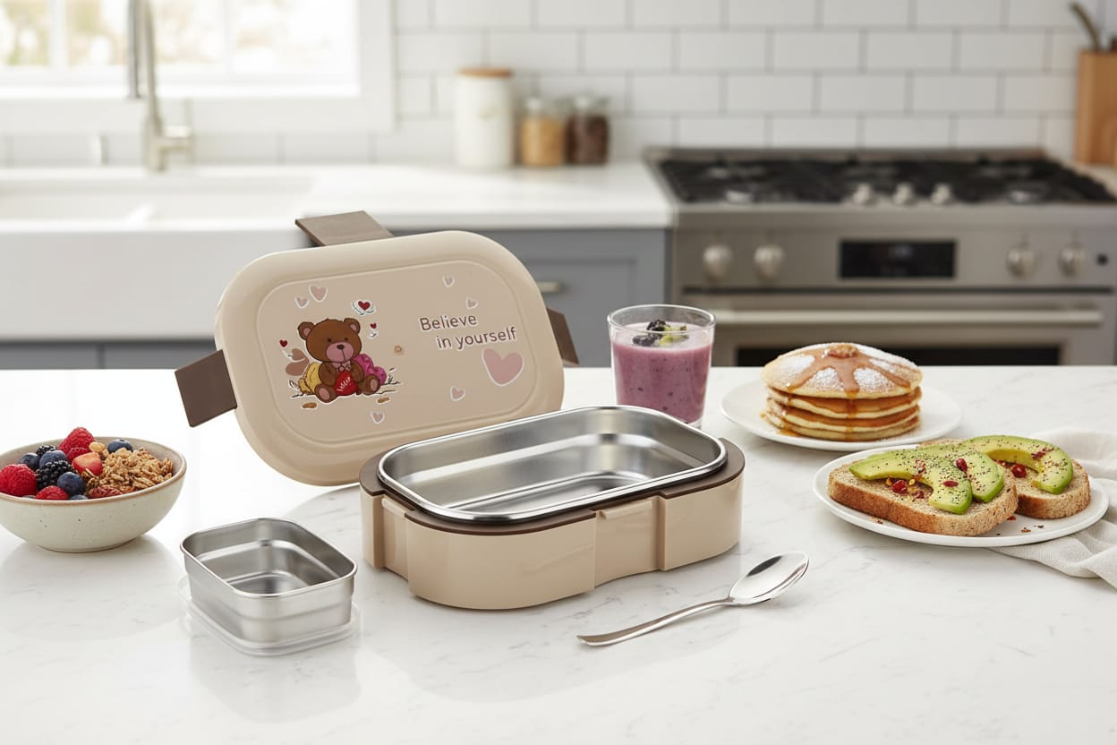 AROSSIM Brunch Stainless Steel Lunch Box with Steel Container & Spoon