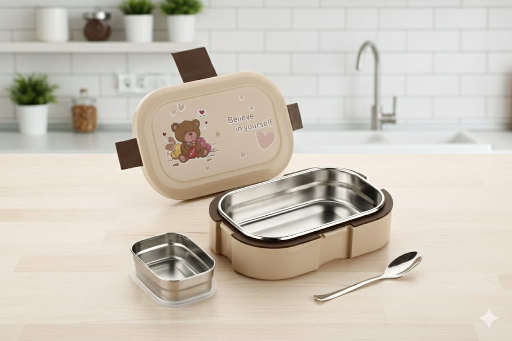 AROSSIM Brunch Stainless Steel Lunch Box with Steel Container & Spoon