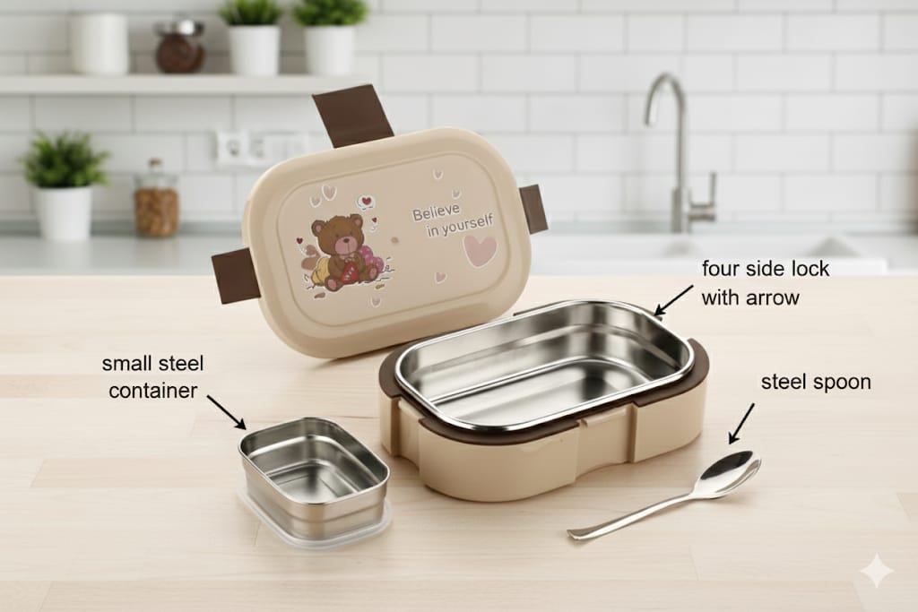 AROSSIM Brunch Stainless Steel Lunch Box with Steel Container & Spoon