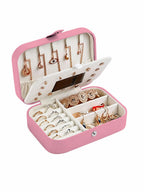 AROSSIM Small PU Leather Jewellery Box for Women | Portable Travel Jewellery Organizer for Rings, Earrings, Necklace, Bracelet & Pendant | Pink