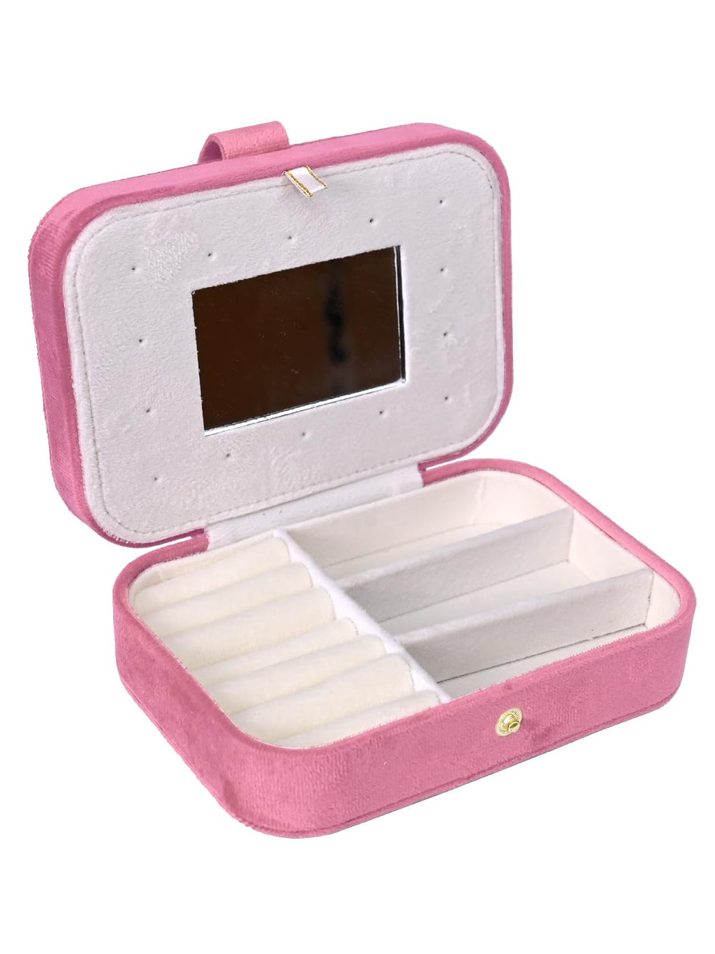 AROSSIM Small PU Leather Jewellery Box for Women | Portable Travel Jewellery Organizer for Rings, Earrings, Necklace, Bracelet & Pendant | Pink