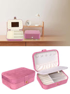 AROSSIM Small PU Leather Jewellery Box for Women | Portable Travel Jewellery Organizer for Rings, Earrings, Necklace, Bracelet & Pendant | Pink
