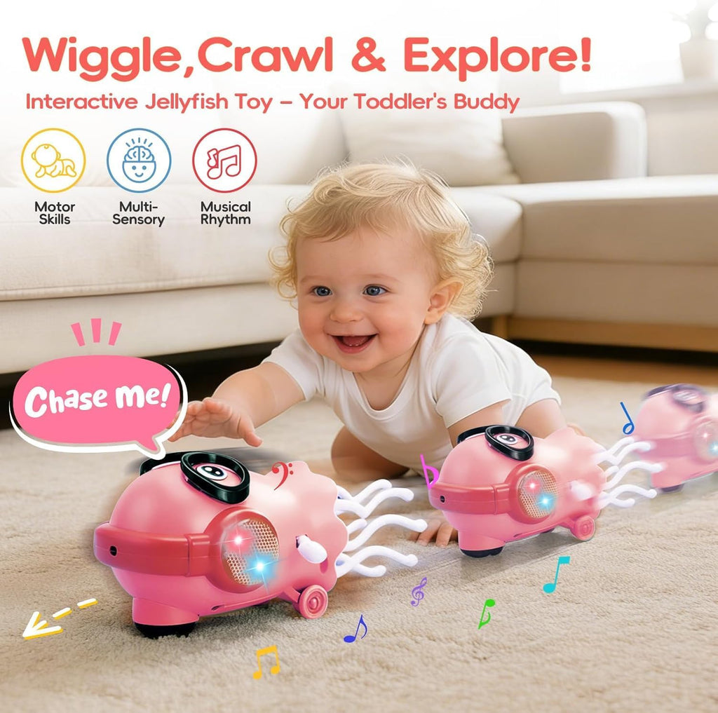 Dancing Jellyfish Baby Toy with Music, Lights & 360° Rotation – Colorful Crawling & Sensory Toy for Kids