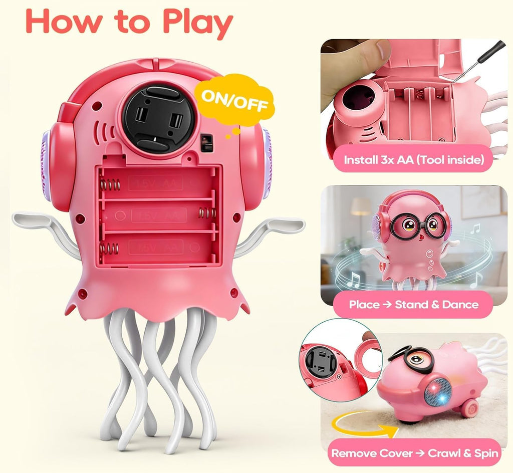 Dancing Jellyfish Baby Toy with Music, Lights & 360° Rotation – Colorful Crawling & Sensory Toy for Kids